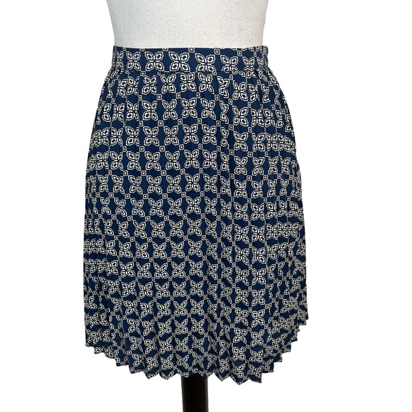 J Crew Skirt size 8 Navy Blue Floral Pleated Sheer Above Knee Boho Casual School - Picture 1 of 8